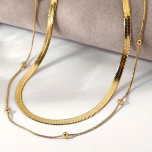 Timeless Elegance Stainless Steel Double-Layer Necklace Set -Simple Style